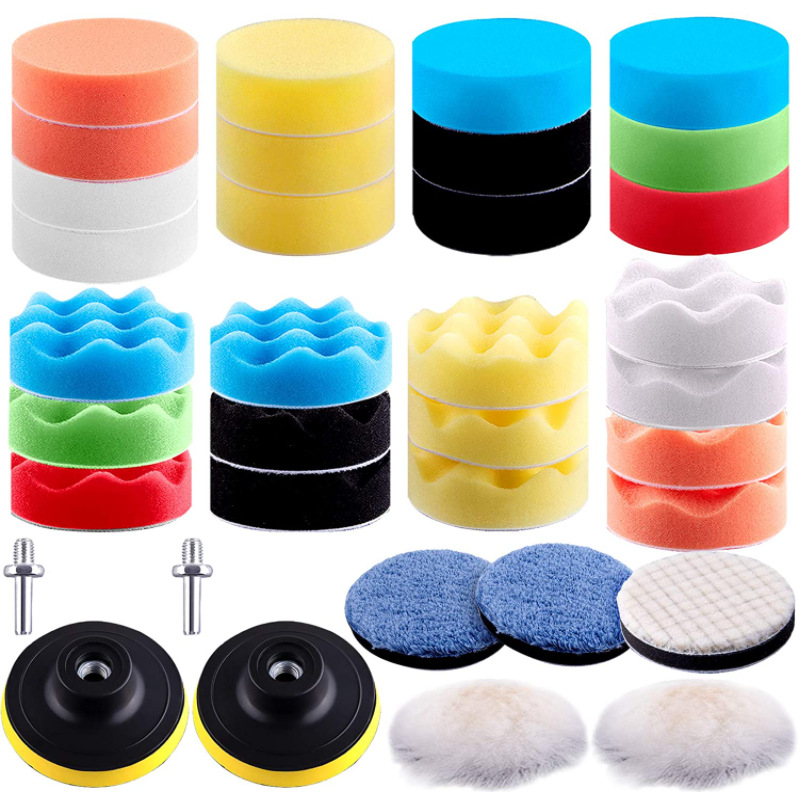亚马逊汽车美容3寸抛光打蜡海绵仿羊毛垫毛巾垫35件套装清洁洗车