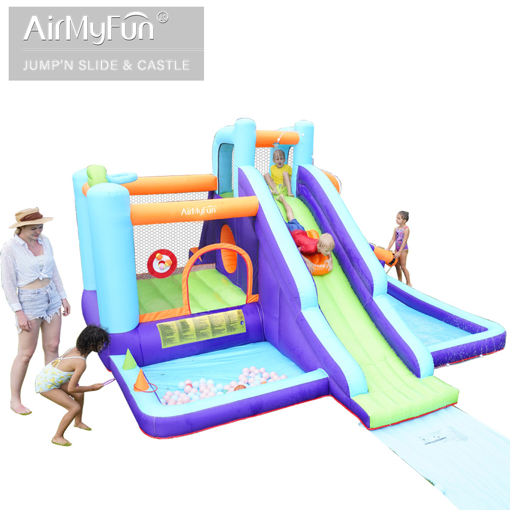 Castillo inflable con rociador de agua AMF para uso doméstico, tobogán inflable interior para niños, trampolín inflable pequeño con rociador de agua