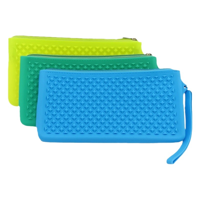 Bolsa de silicona de diamante coreana con cremallera bolsas de lápiz bolsas de papelería pueden imprimir logotipo con cremallera portátil