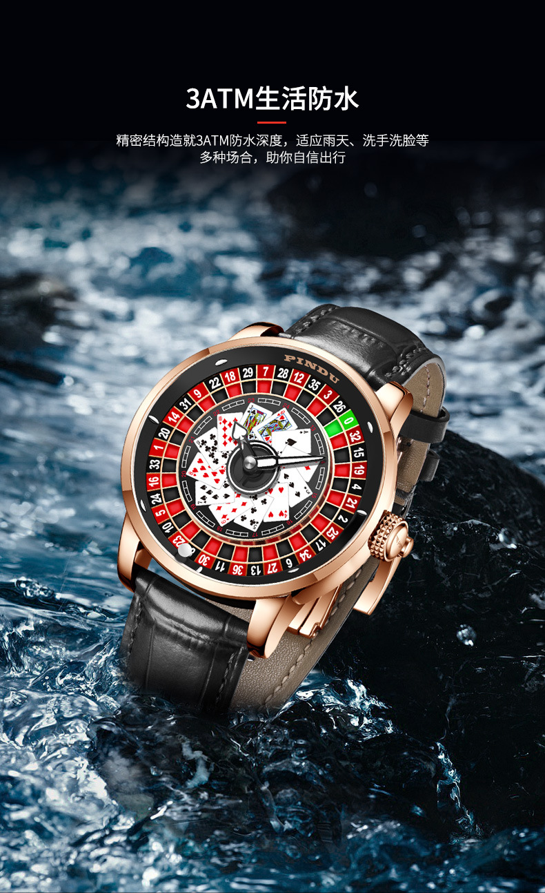 Đồng hồ nam automatic lộ máy mặt số trò chơi roulette — Thẻ đỏ da đen, Hồng nhãn đỏ da xanh, Hồng đỏ thẻ xanh da, Hồng da đỏ vành đai lưới chi tiết 7