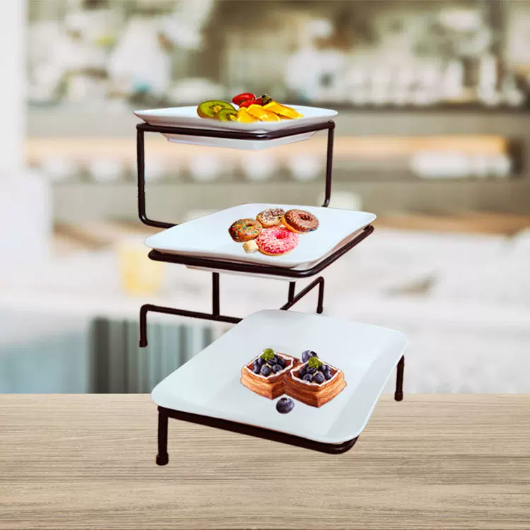 酒店自助餐点心展示架水果糕点展示台两层三层陶瓷食品架凉菜台