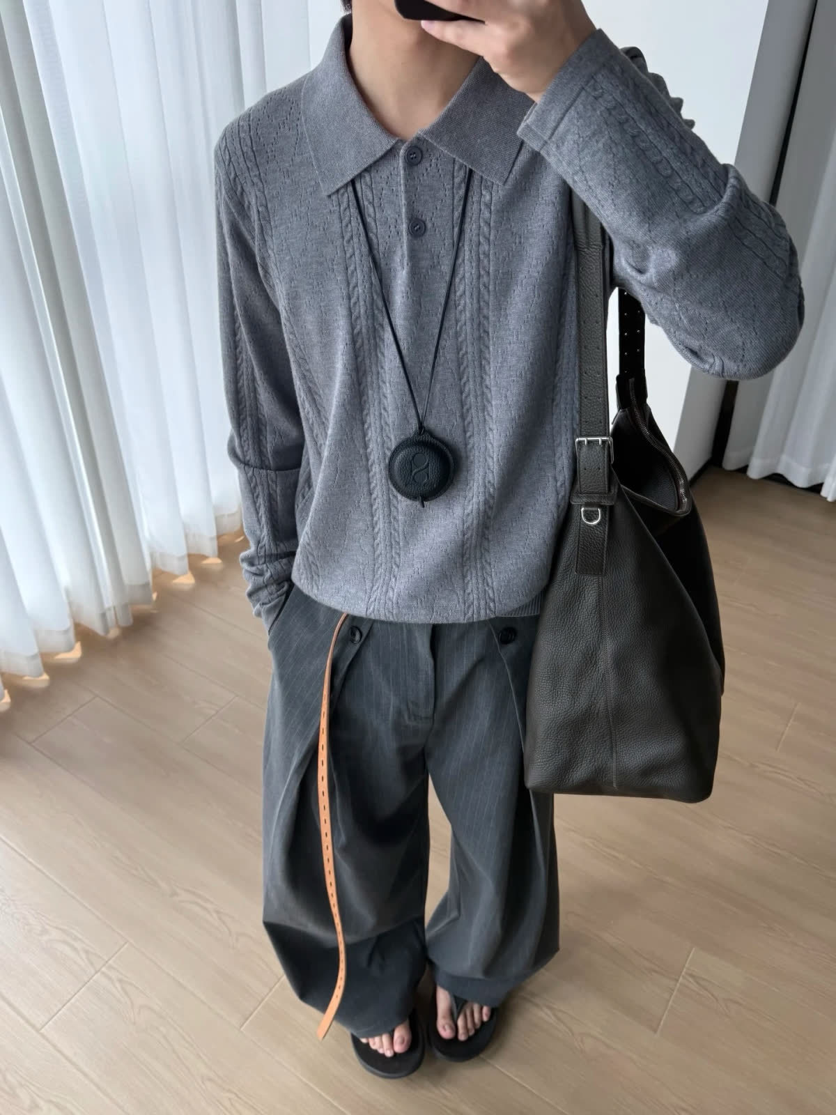 Men's Retro Knit Sweater, Oversized Collared Pullover In Grey_voghion.com