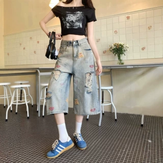 七分牛仔裤女夏季薄款阔腿直筒牛仔阔腿裤七分裤女高腰七分短裤女