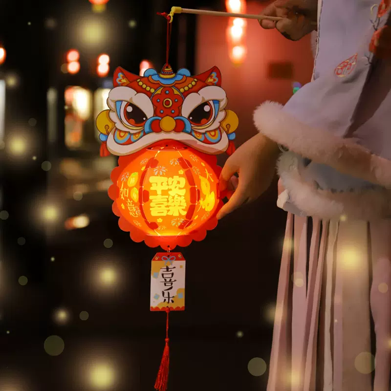 中秋兔子灯笼pvc幼儿园手工diy材料包儿童手提玉兔花灯发光灯笼