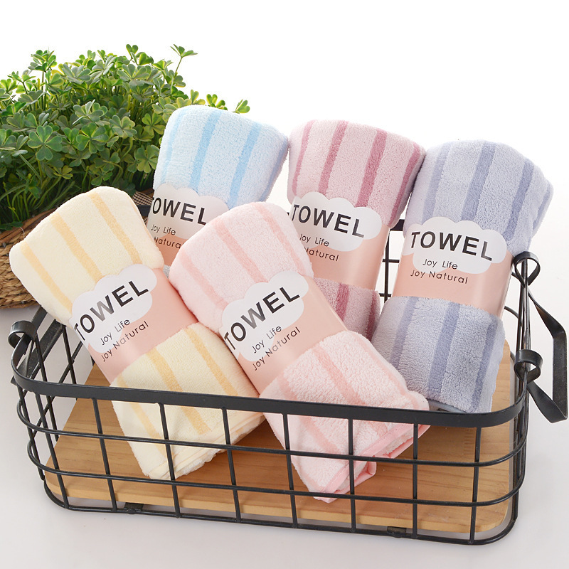 Striped Coral Velvet Towel, Thickened, Soft, Water-Absorbent and Lint-Free, Children's Face Towel, Adult Bathing Skin-Friendly