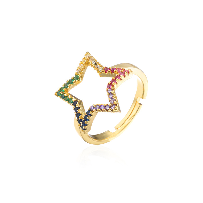 Fashion Hollow Five-pointed Star Copper Micro-inlaid Adjustable Ring display picture 4