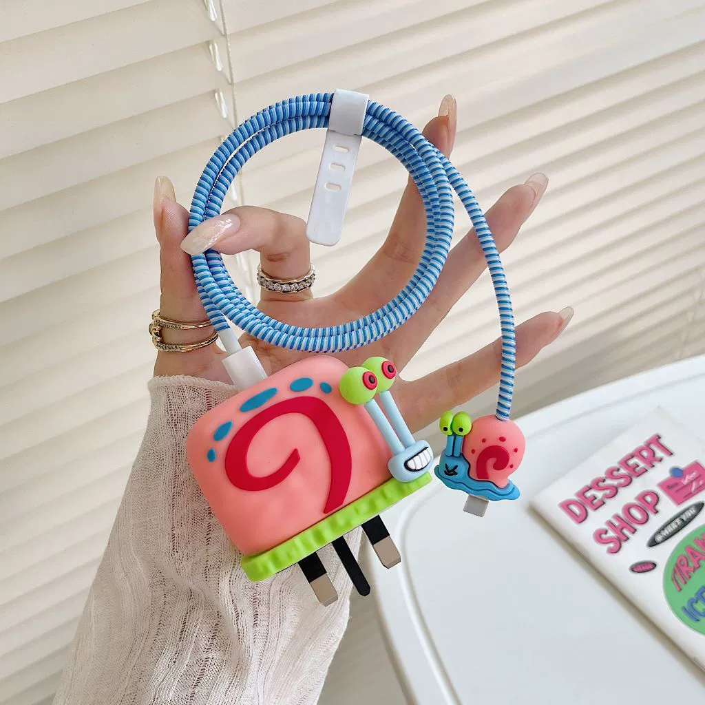 Защитный чехол для электроприборов розового улитки, подходящий для Samsung, защитный чехол для зарядной головки британского стандарта мощностью 25 Вт, предотвращающий повреждение