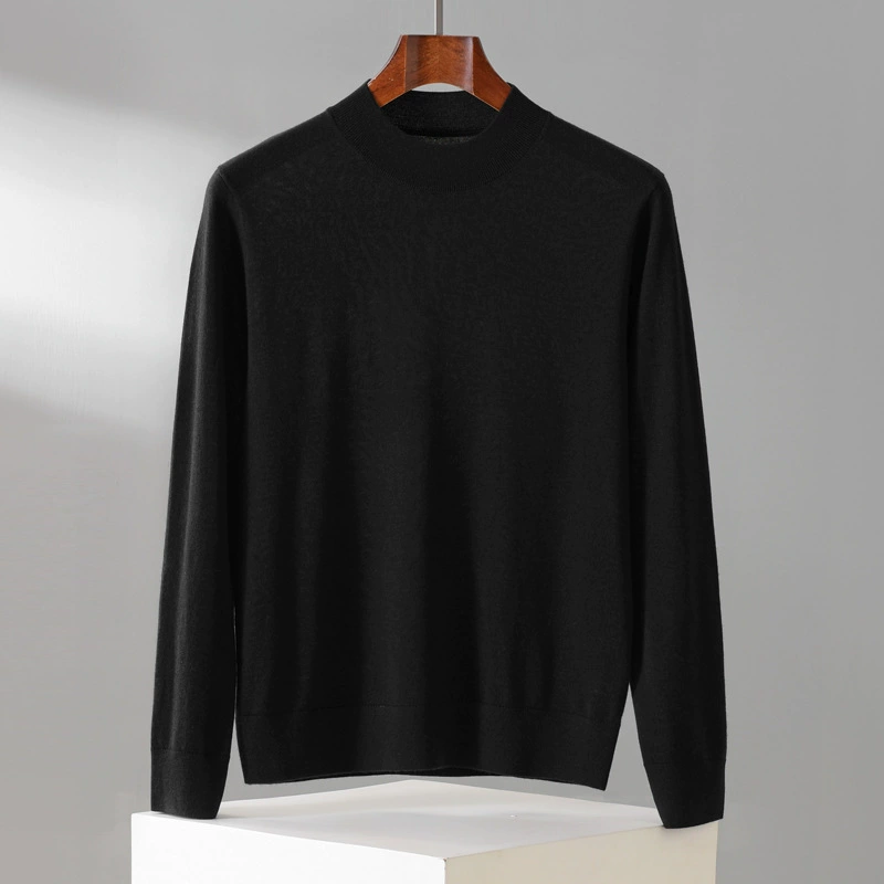 Осенне-зимняя полугольфовая одежда из 100 чистого кашемира, мужская тонкая однотонная трикотажная одежда с внутренней нижней частью, повседневная трикотажная одежда со средним воротником