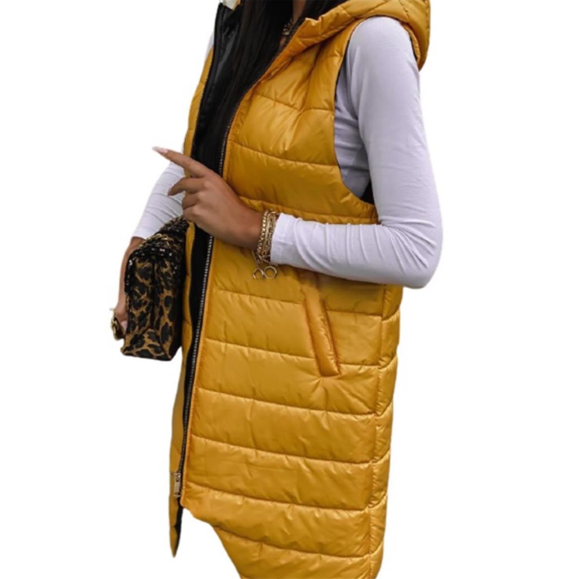 2021 deseo europeo y americano color sólido elegante Chaqueta de punto con capucha Chaleco de un solo pecho bolsillo sin mangas abrigo de longitud media