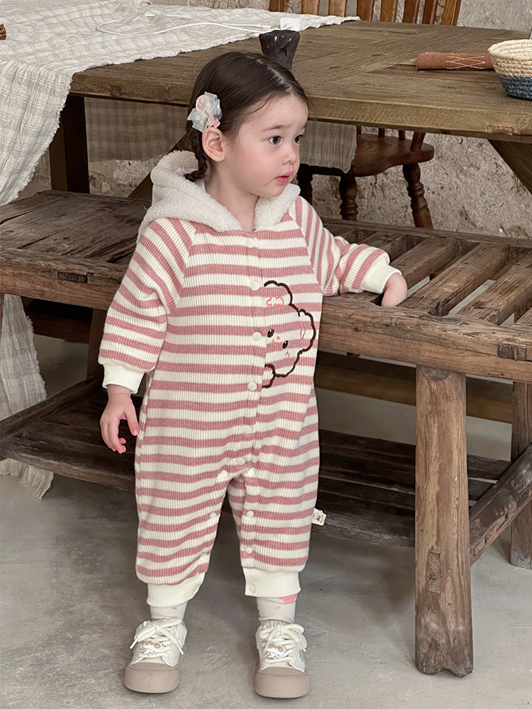 Ropa de bebé otoño e invierno oso a rayas mono clip de bebé escalada de algodón ropa de invierno super lindo y grueso cálido mameluco