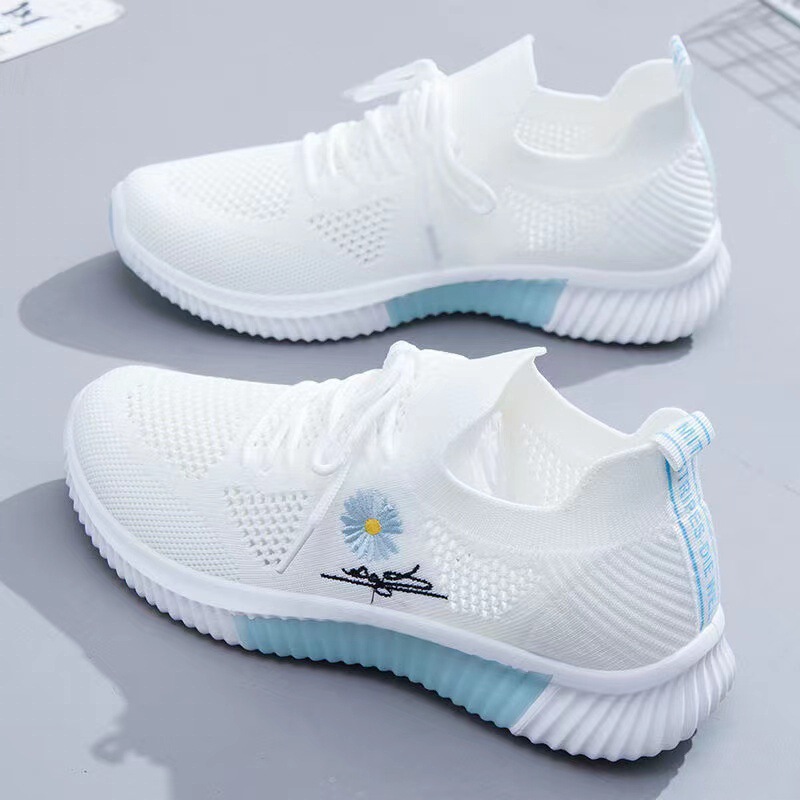 Women's Sports Shoes Breathable Foreign Trade Low-top White Shoes Women's Daily Soft-soled Mother Shoes Spring and Autumn Flying Weaving Casual Shoes for Women