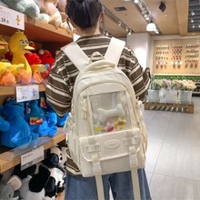 日系ins书包女校园百搭可爱高颜值双肩包大容量吧唧透明背包痛包