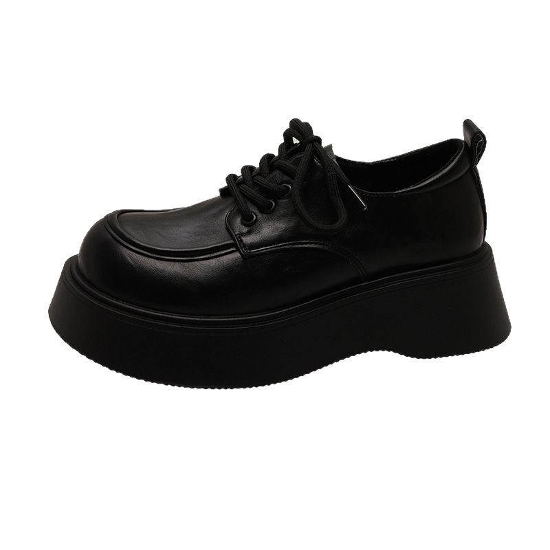 Zhuoshi estilo bizcocho zapatos de cuero de suela gruesa zapatos de mujer 2025 primavera nuevo estilo negro con cordones zapatos casuales estilo británico