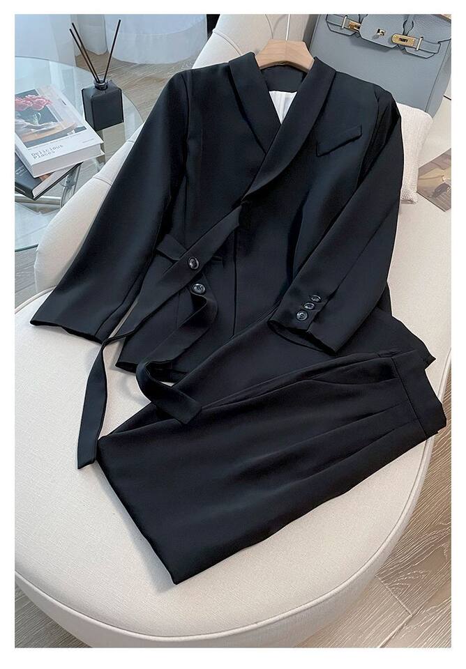Bộ vest nữ hai mảnh dáng ôm thanh lịch, tay dài, phong cách công sở sang trọng — đen (bộ đồ), Kaki (bộ), Màu trắng nhạt (bộ), hồng (bộ) chi tiết 20
