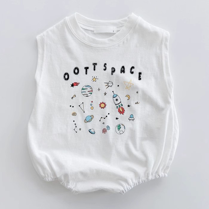 INS estilo coreano bebé algodón Galaxy universo mameluco de manga corta ultrafino suave bolsa pedo mono verano solo T top