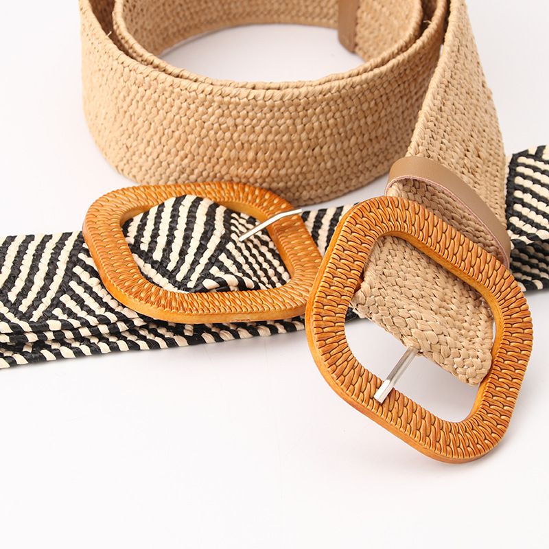 Cinturón corsé de mujer en paja trenzada estilo mori versátil_voghion.com