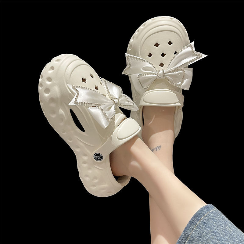 2023 New Bow-Knot Clogs for Women, Fashionable Thick-Soled Stylish Non-Slip Casual Beach Closed-Toe Sandals