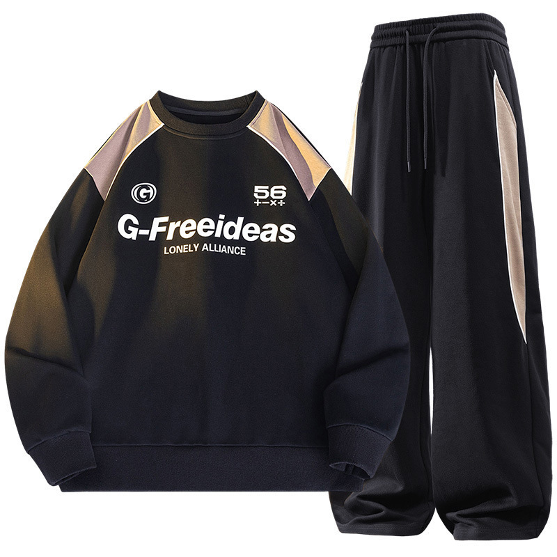 Nuevo conjunto de parejas primavera y otoño universal camiseta de cuello redondo ropa deportiva casual juvenil pantalones planos de manga larga