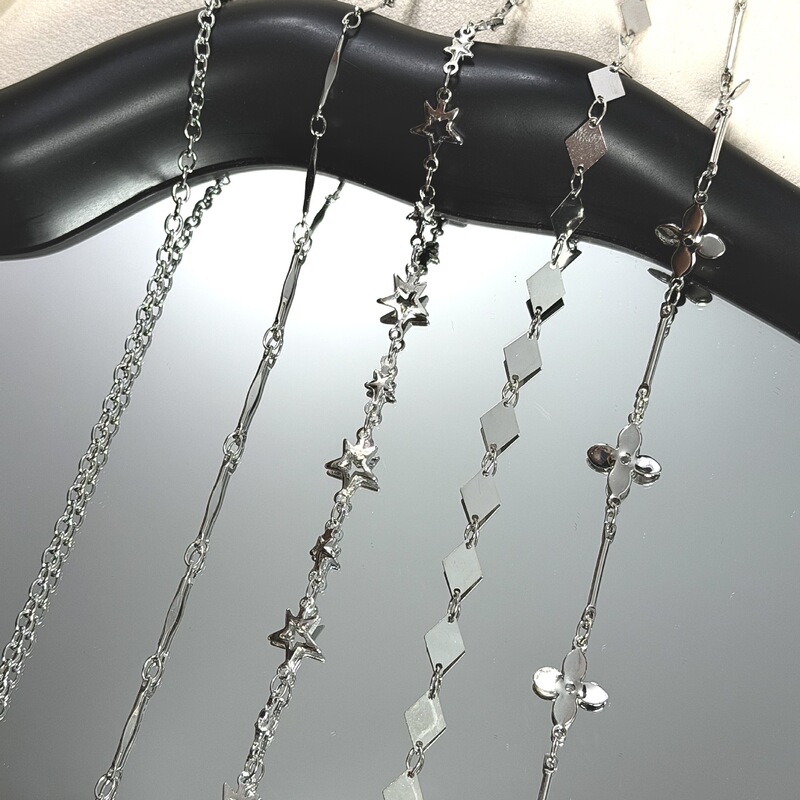 DIY beaded chain, twisted four-leaf clover star chain, high color retention flat straight rod plain chain, beaded wind chime tassel chain DIY beaded chain, twisted four-leaf clover star chain, high color retention flat straight rod plain chain, beaded wind chime tassel chain