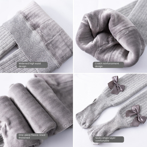 Leggings for girls, winter and autumn padded and thick baby footie onesies, one-piece warm fleece children's pantyhose