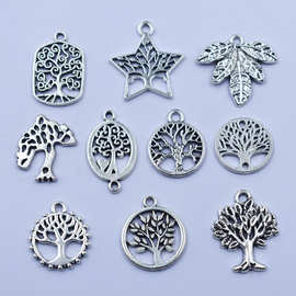 古银色爆款生命之树椰子树五角星小吊坠饰品配件diy
