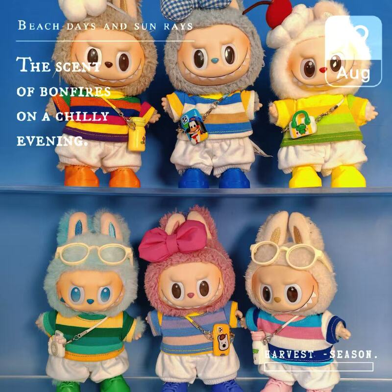 Clothes Only] Labubu Doll Clothes Dress-Up Keychain Pendant Labubu Doll Clothes Colorful Strips Short-Sleeved Shorts