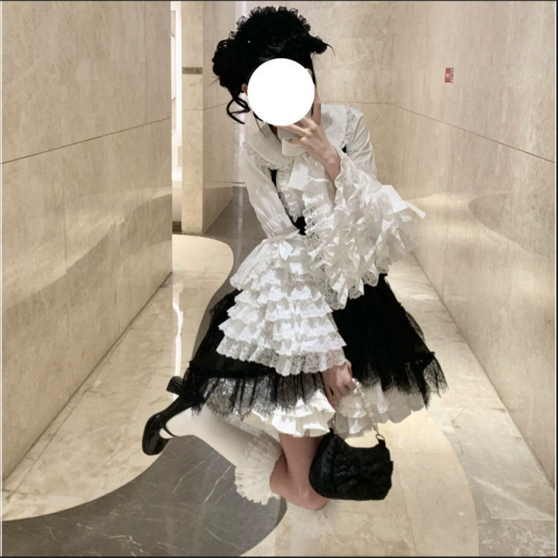Black lace white shirt