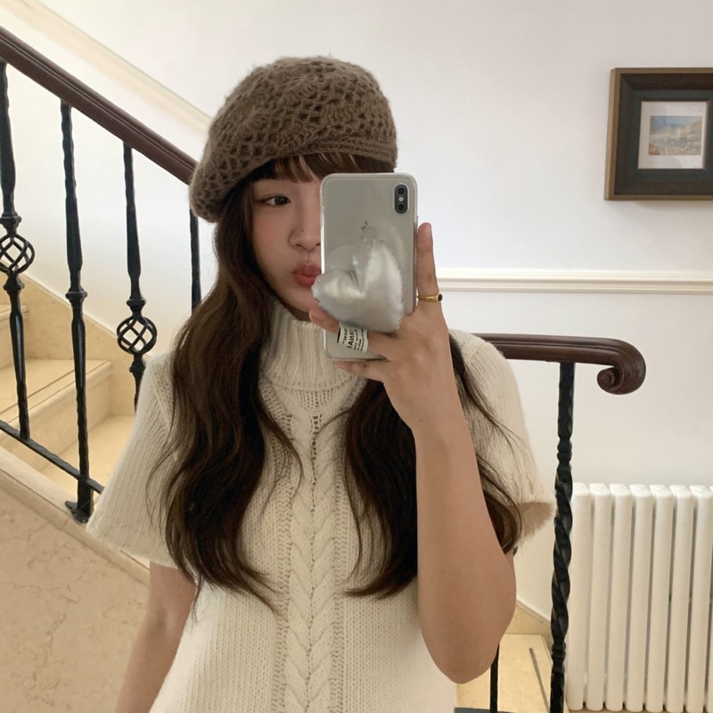 章若楠同款手工钩织贝雷帽子女秋冬显脸小复古画家帽百搭洋气针织|undefined