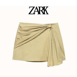 ZARK 欧美新款时尚气质系带设计斜纹布半身裙 跨境外贸女装批发
