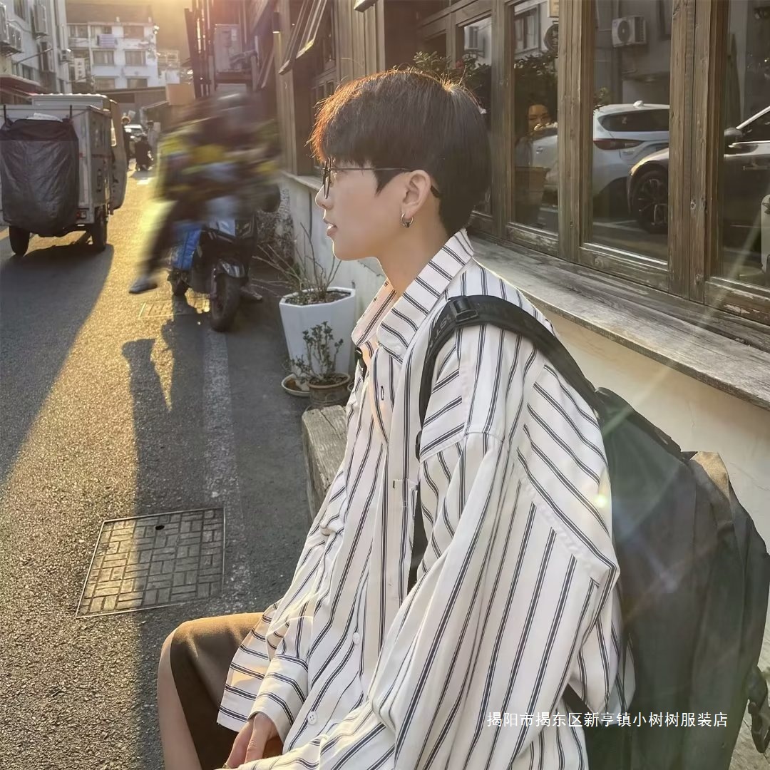 Striped Shirt Men's Summer 2025 New High-End Trendy Brand Long-Sleeved Shirt Handsome Trendy Loose Casual Jacket