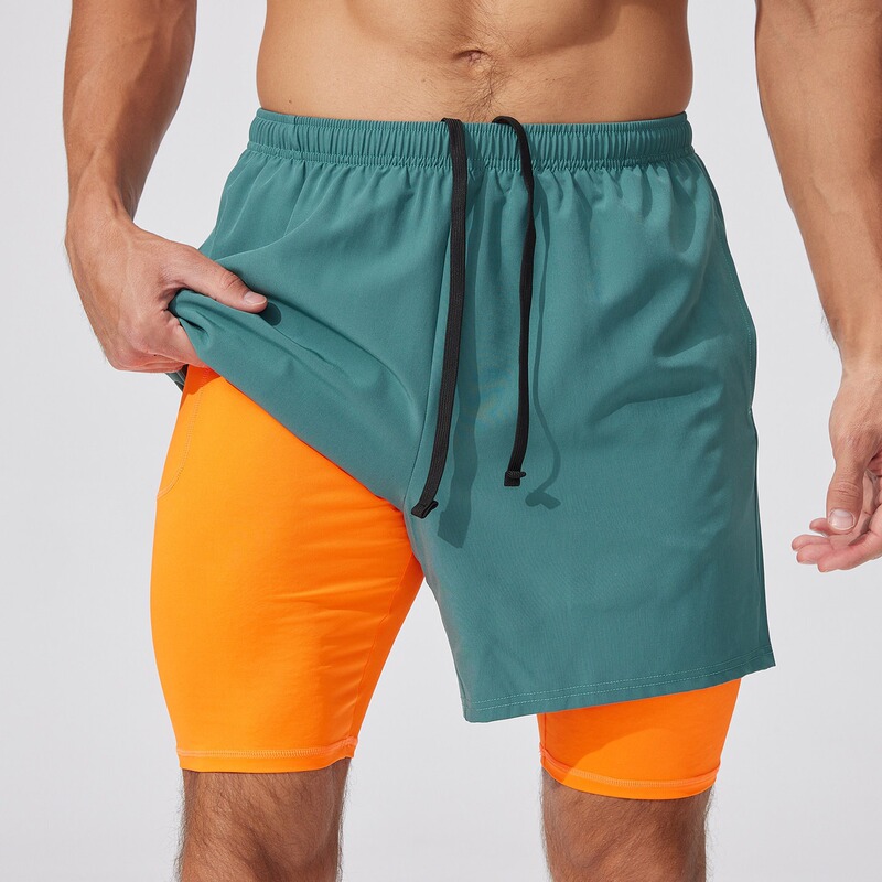 Fake Two-Piece Two-In-One Double-Layer Compression Quick-Dry Sports Shorts for Running, Fitness Training, and Physical Exams, Breathable Quarter-Length Shorts for Summer Fake Two-Piece Two-In-One Double-Layer Compression Quick-Dry Sports Shorts for Running, Fitness Training, and Physical Exams, Breathable Quarter-Length Shorts for Summer