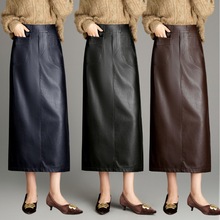 高端海宁皮衣中长款半身裙女秋冬新款时髦开衩皮裙气质绵羊皮裙子