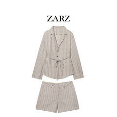 ZARZ 自制 欧美风 新款女装 细腰带条纹西装外套绊带饰迷你短裤