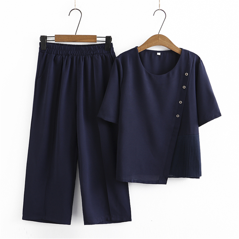 妈妈夏装套装中年人女装时尚洋气雪纺短袖t恤上衣夏季衣服薄|undefined