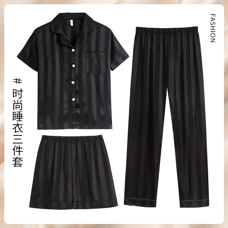 Pijamas japoneses ins pijamas hombres de seda de hielo de verano de manga corta casual de alta calidad de seda real de los hombres desgaste del hogar traje de tres piezas