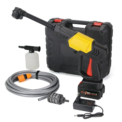 Cross-Border Search Hot Selling Wireless Lithium Battery High Pressure Car Washing Machine Cleaning Machine Household Water Pump Charging Automatic Cleaning Portable (Portable car washer) - cj-17-yellow-one-charge-one-charge