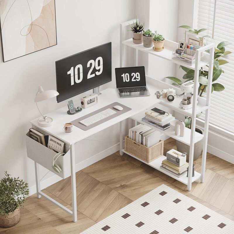 L-Shaped Computer Desk with Storage and Shelves, Corner Desk for Home Office, Bookshelf-Style Desk, Writing Desk L-Shaped Computer Desk with Storage and Shelves, Corner Desk for Home Office, Bookshelf-Style Desk, Writing Desk