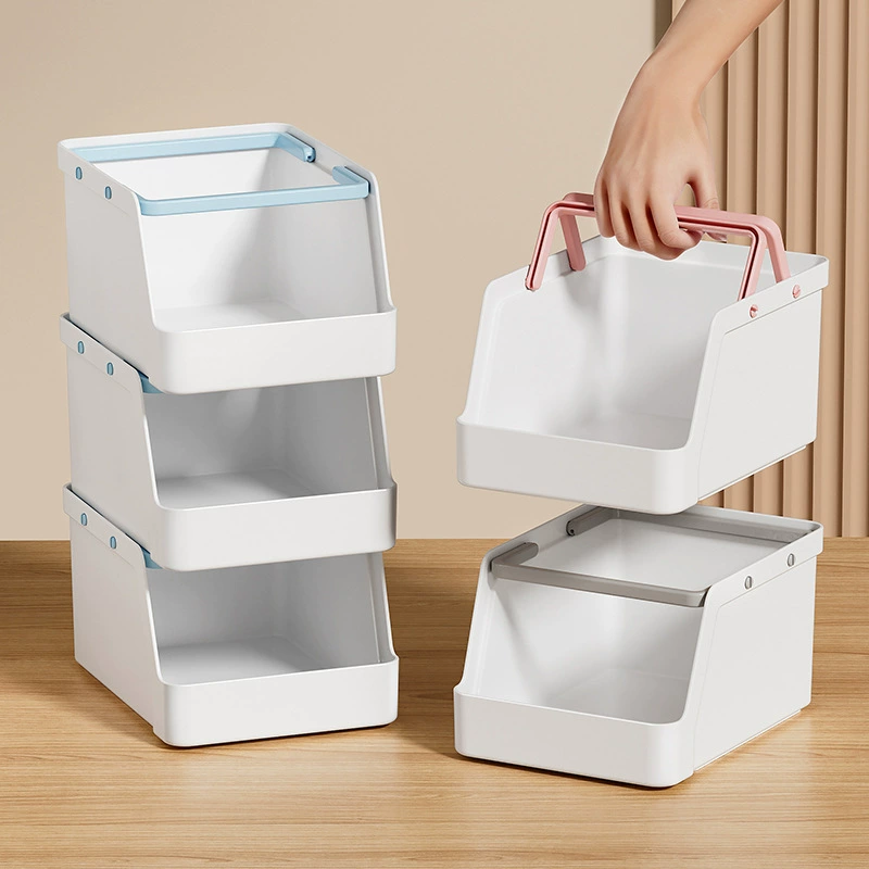 Table Storage Box, Desk Organizer with Handle — Pens & Stationery Holder, Stackable (20×12×11 cm)