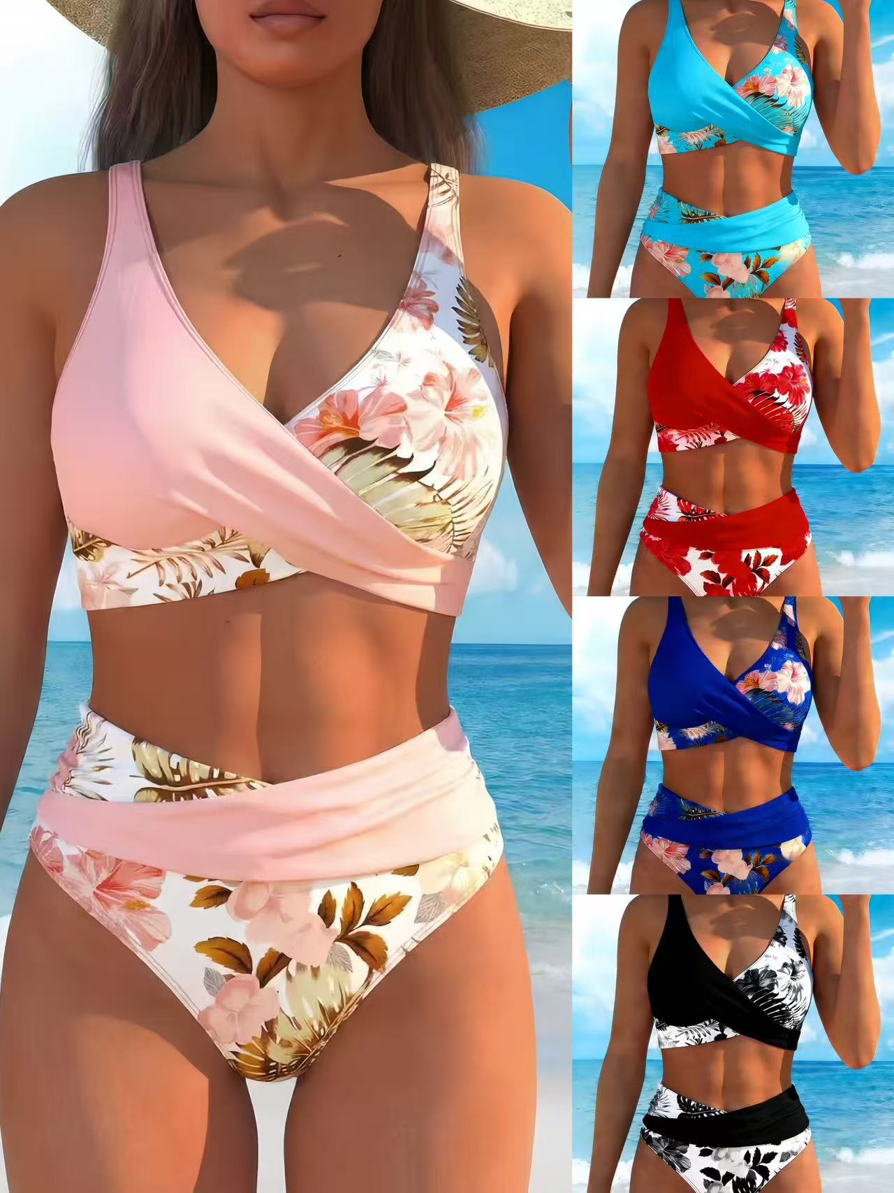 2026 New European and American Cross-Border Tropical Floral Plant Print Sexy Bikini Set Vacation Casual Swimwear for Women