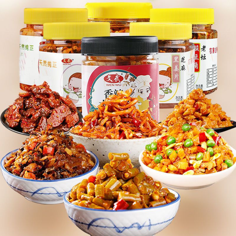 咸菜大全萝卜干酸豆角外婆菜木瓜丝五仁酱丁开胃下饭批发瓶装
