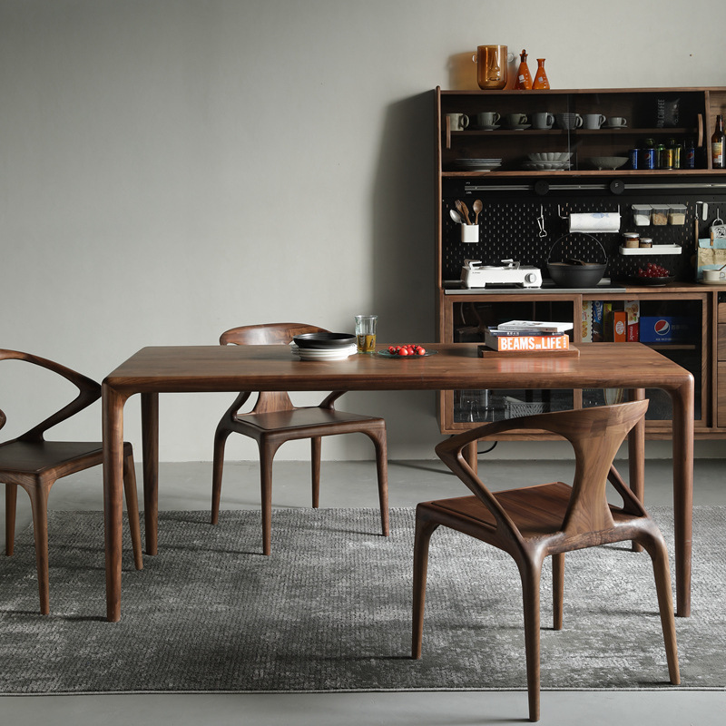 Modern Minimalist Solid Wood Dining Table and Chair Set, Rectangular Dining Table, High-End Household Walnut Wood, New Style Solid Wood Large Board Table