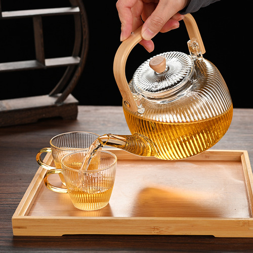 Vertical pattern electric ceramic stove steaming tea set high borosilicate glass bamboo and wooden beam kettle household kettle teapot tea set