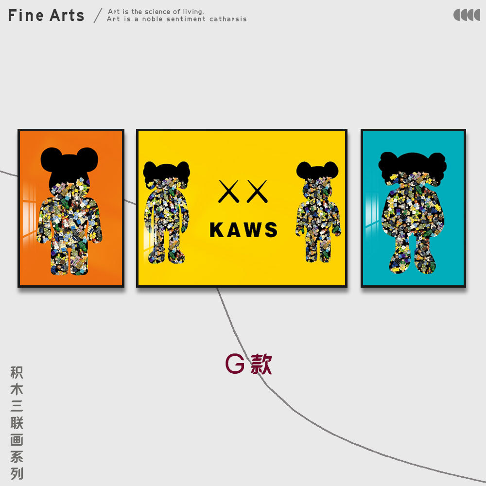 Lego building block pintura Kaws sala de estar pintura decorativa marca de moda violenta Oso de dibujos animados sofá triple Fondo colgante de pared pintura