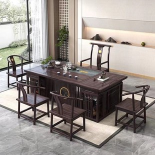 Solid Wood Tea Table and Chair Combination Ebony Wood Kung Fu Tea Table Office Tea Table Living Room Home Tea Table New Chinese Style
