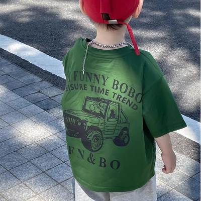 Cotton Boys Short-sleeved T-shirt Handsome Korean-style Fashion Brand Loose Casual 2024 Summer Baby All-match Clothes T