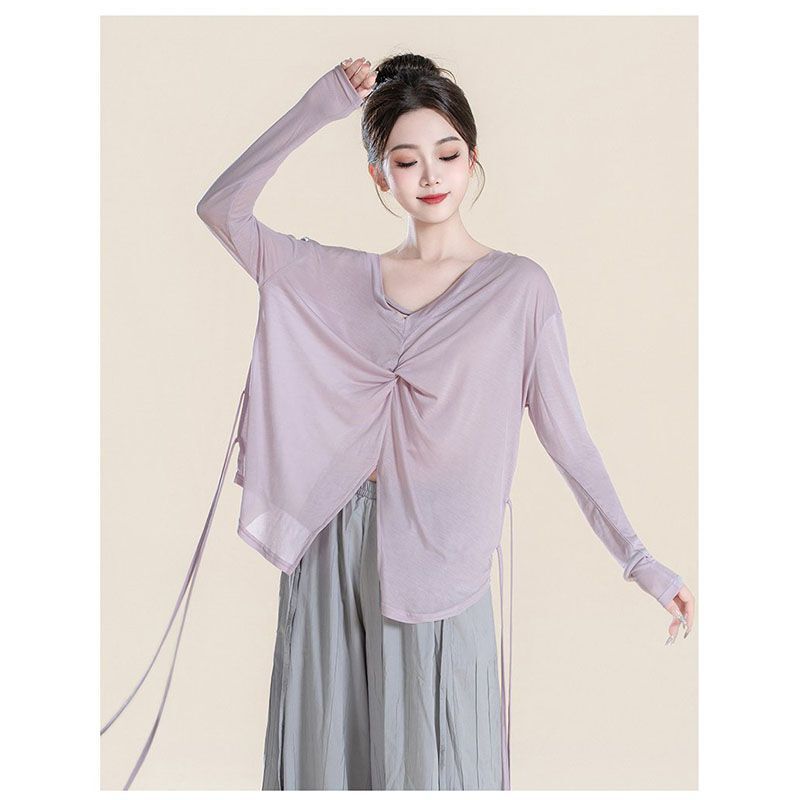 Chinese Dance Modern Dance Practice Clothes Loose-Fitting Cover-Up Performance Outfit Dance Student Outfit Long-Sleeve Dance Top for Art Exams
