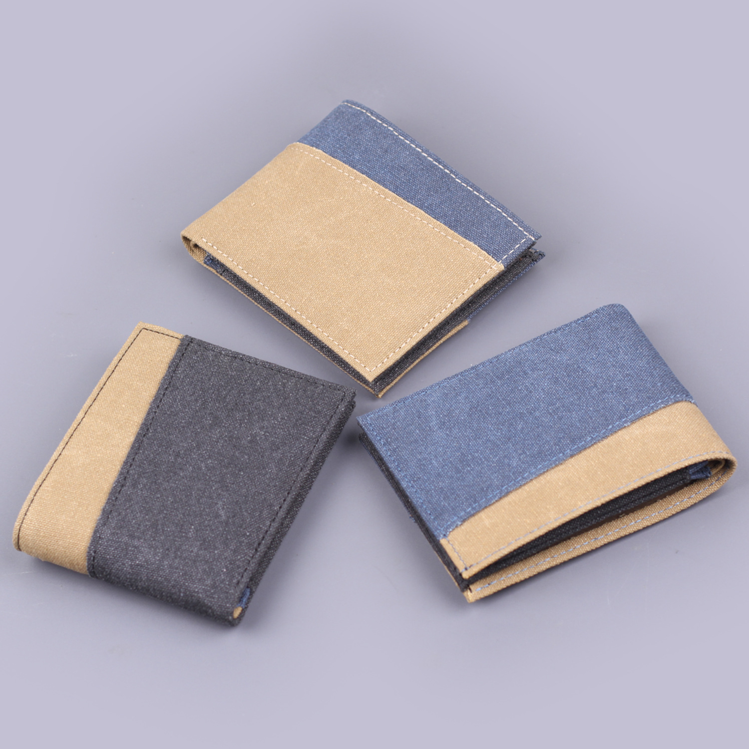 Cartera corta para hombre Cartera de cuero de lona Cartera para hombre Cartera de mezclilla de dos pliegues para hombre