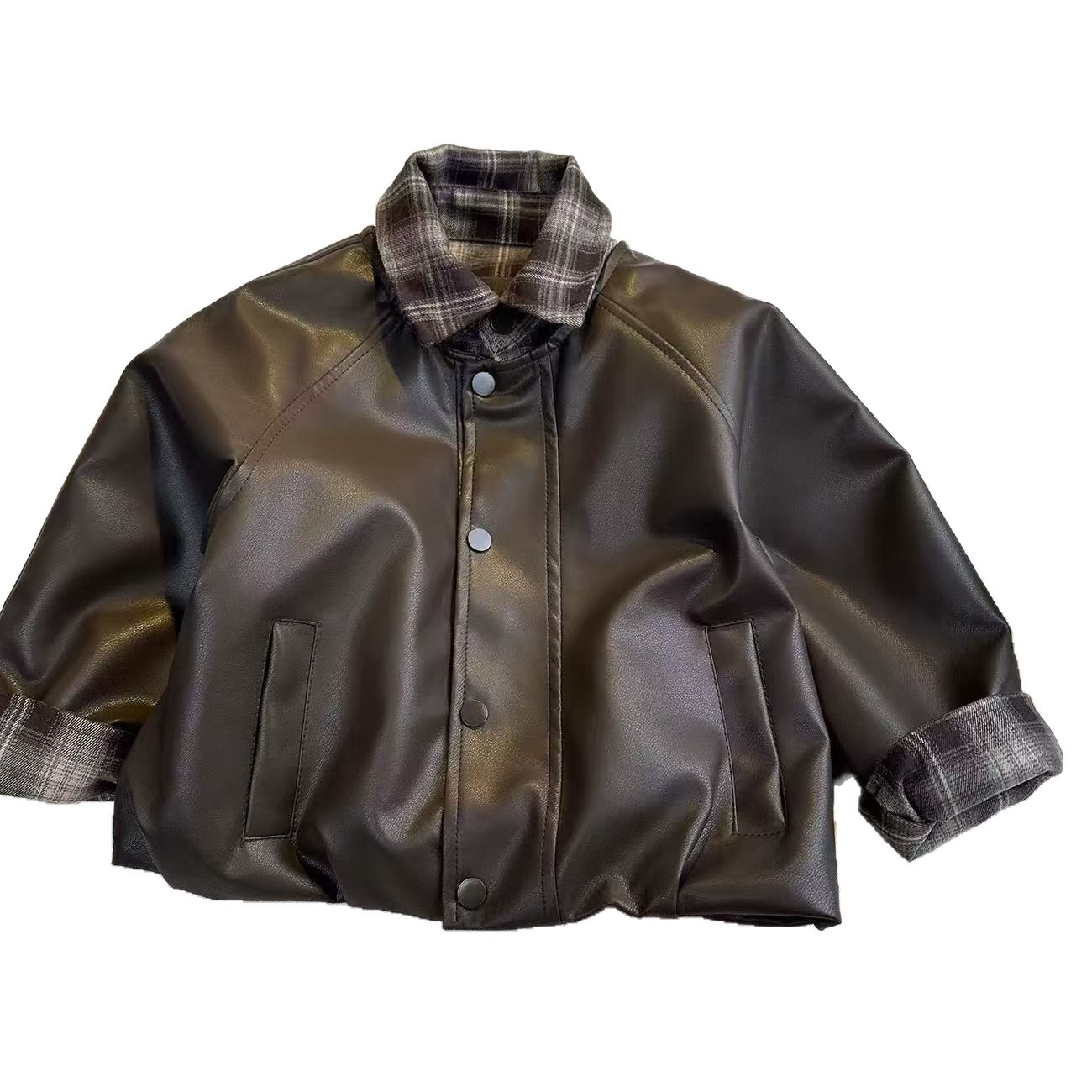 Chaqueta de cuero de la solapa de los niños, chaqueta de niños, chaqueta de primavera y otoño, chaqueta de cuero a cuadrícula, chaqueta de primavera y otoño image 5