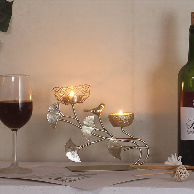 鐵藝小鳥燭台擺件北歐簡約家居餐桌創意浪漫蠟燭台樣板間軟裝飾品