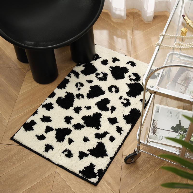 Bathroom absorbent floor mat carpet ins style milk cow pattern floor mat door non-slip floor mat bedside children's mat